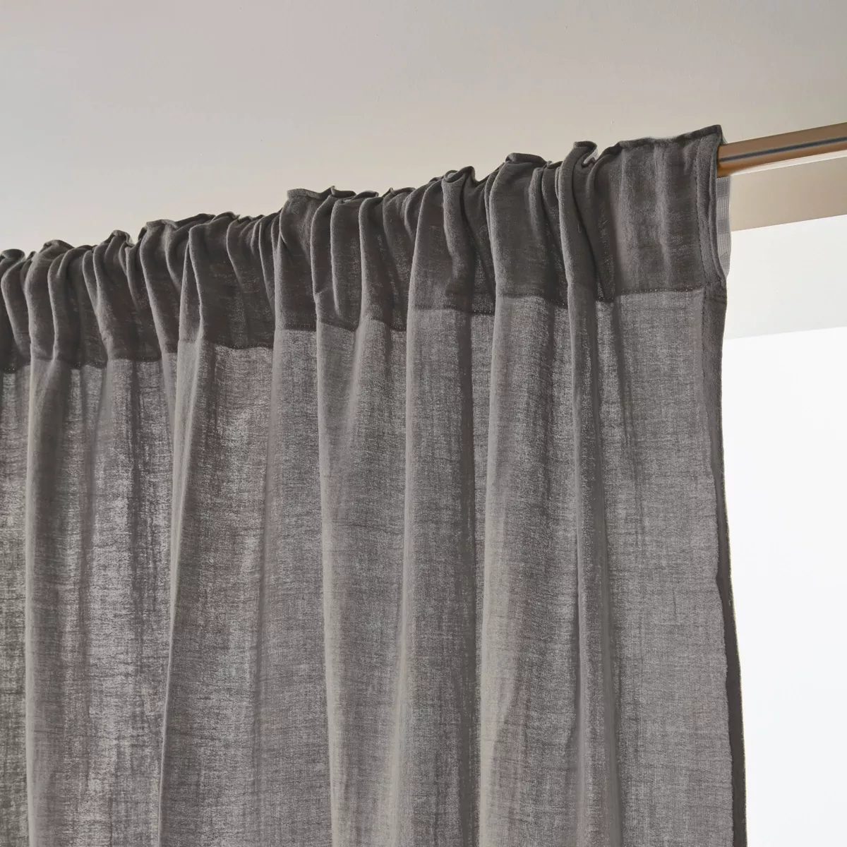 Tenda in  garza di cotone a passanti nascosti (140 x 240 cm) Gaïa Grigio granito