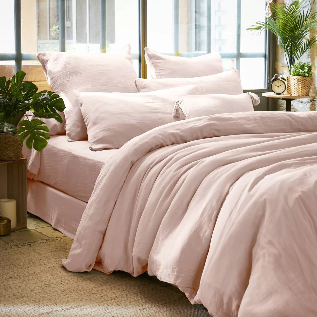 Housse de couette gaze de coton (200 cm) Gaïa Rose poudré 1