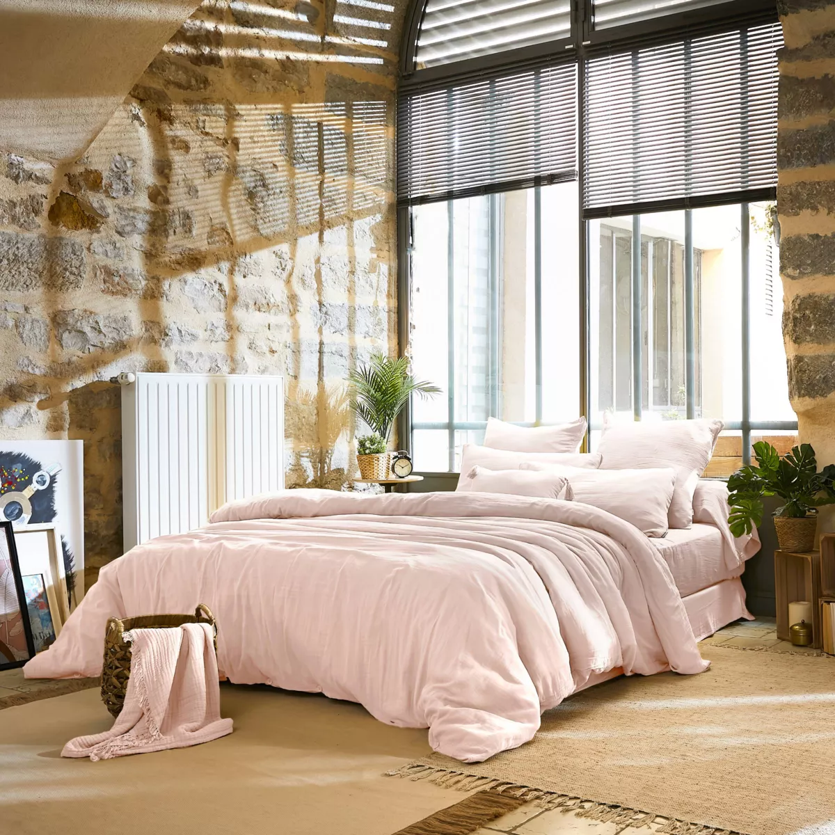 Housse de couette gaze de coton (200 x 200 cm) Gaïa Rose poudré