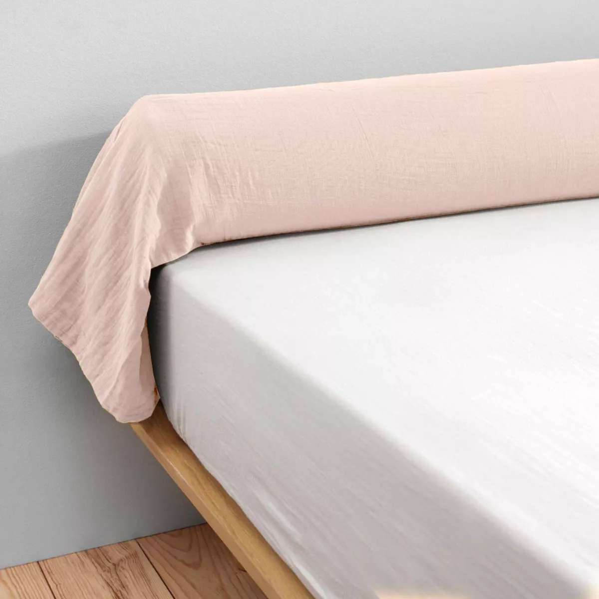 Taie de traversin gaze de coton (L185 cm) Gaïa Rose poudré 3