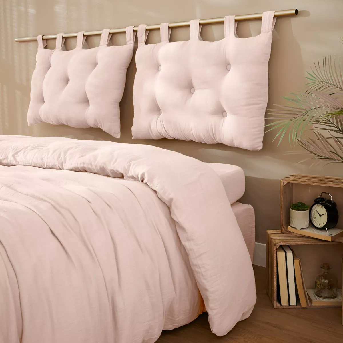 Tête de lit coussin gaze de coton (80 x 50 cm) Gaïa Rose poudré