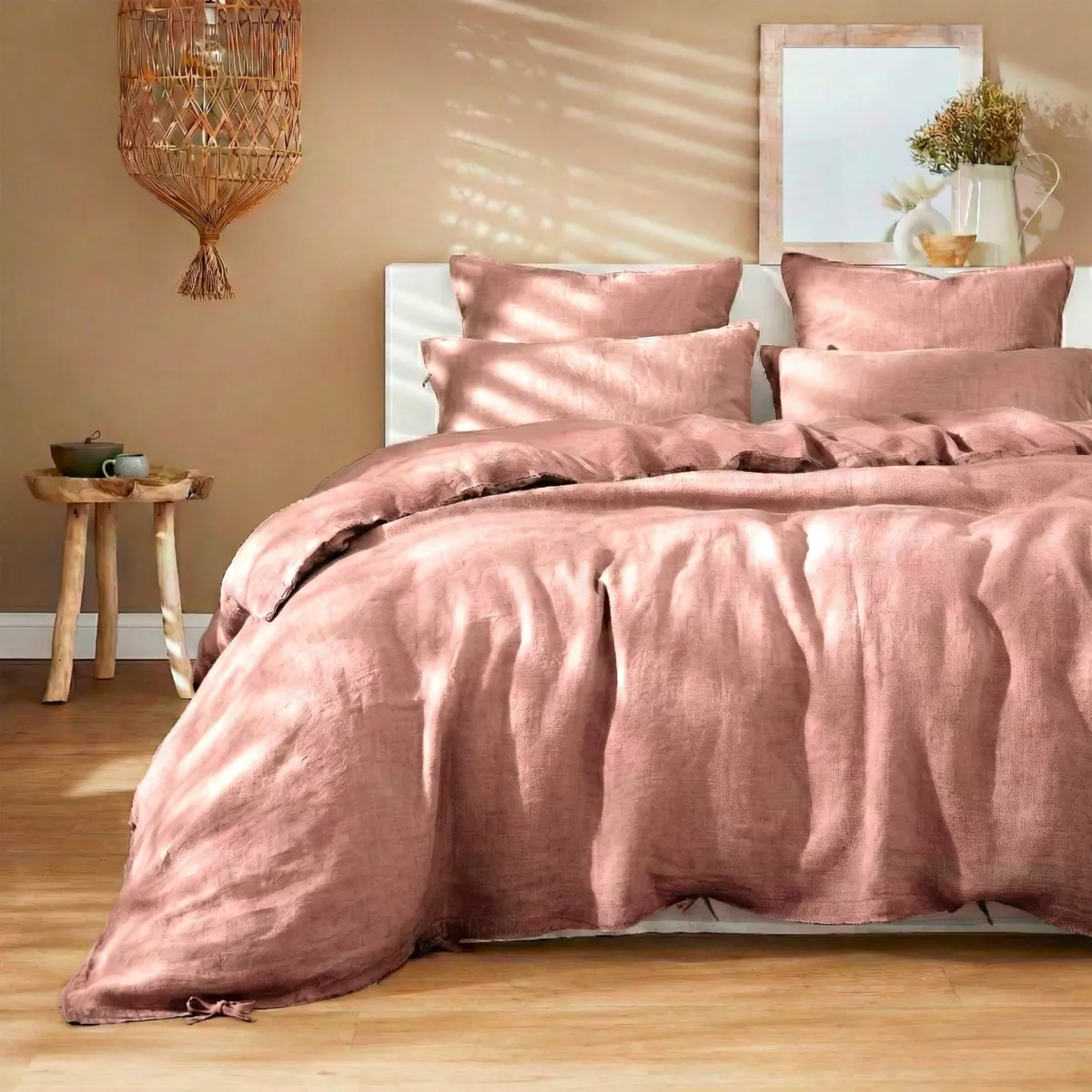 Funda de almohada Cuadrada de lino lavado (60 x 60 cm) Louise Rosa Viejo