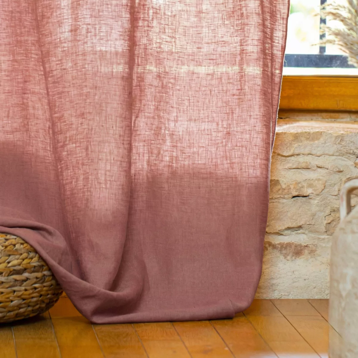 Rideau ajustable lin lavé (140 x max 270 cm) Louise Vieux rose