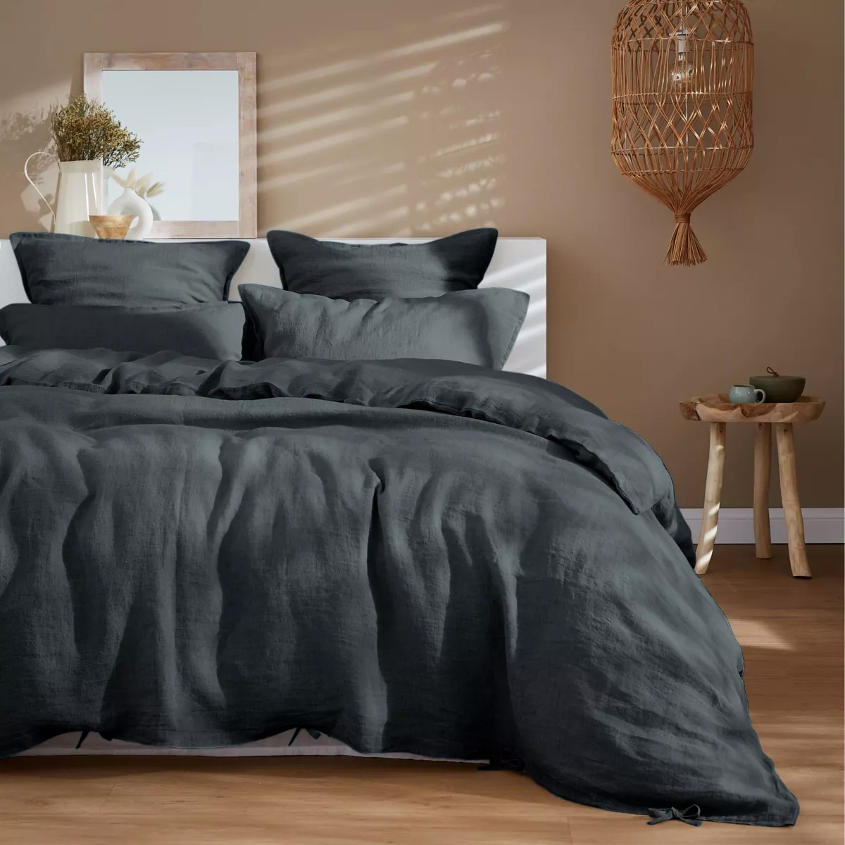 Taie de traversin lin lavé (L185 cm) Louise Gris ardoise