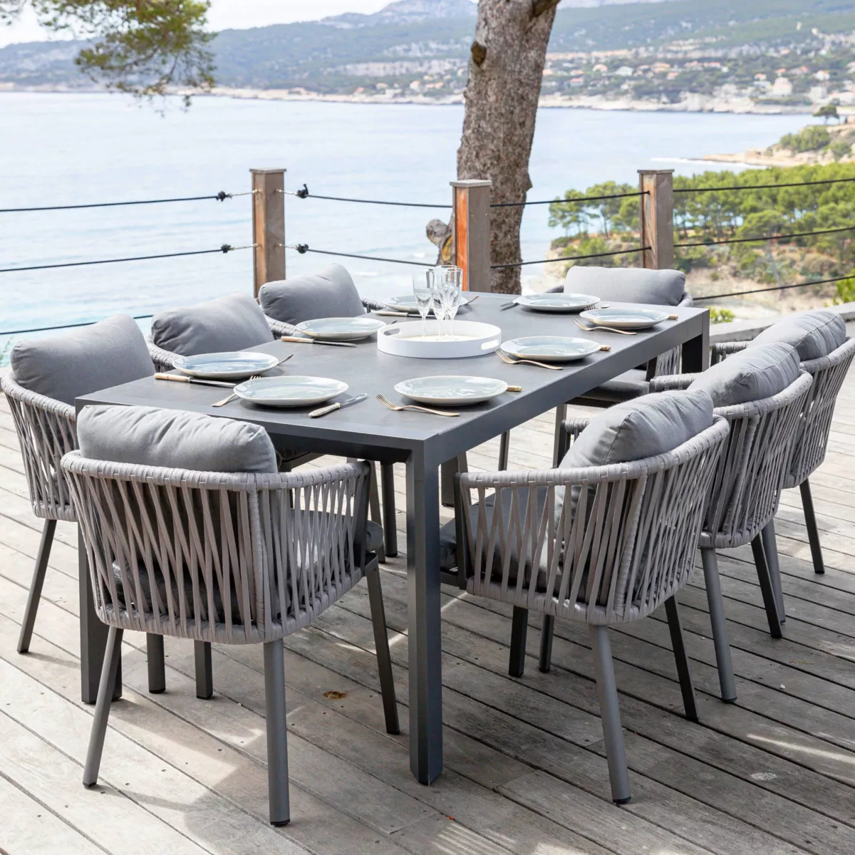 Mesa de jardín extensible de aluminio para 12 personas (180/240/300 x 96 cm) Amalfi Gris antracita