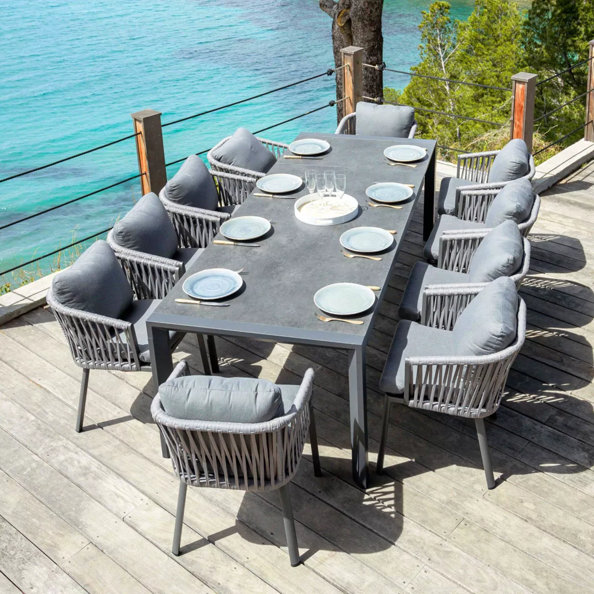 Mesa de jardín extensible de aluminio para 12 personas (180/240/300 x 96 cm) Amalfi Gris antracita