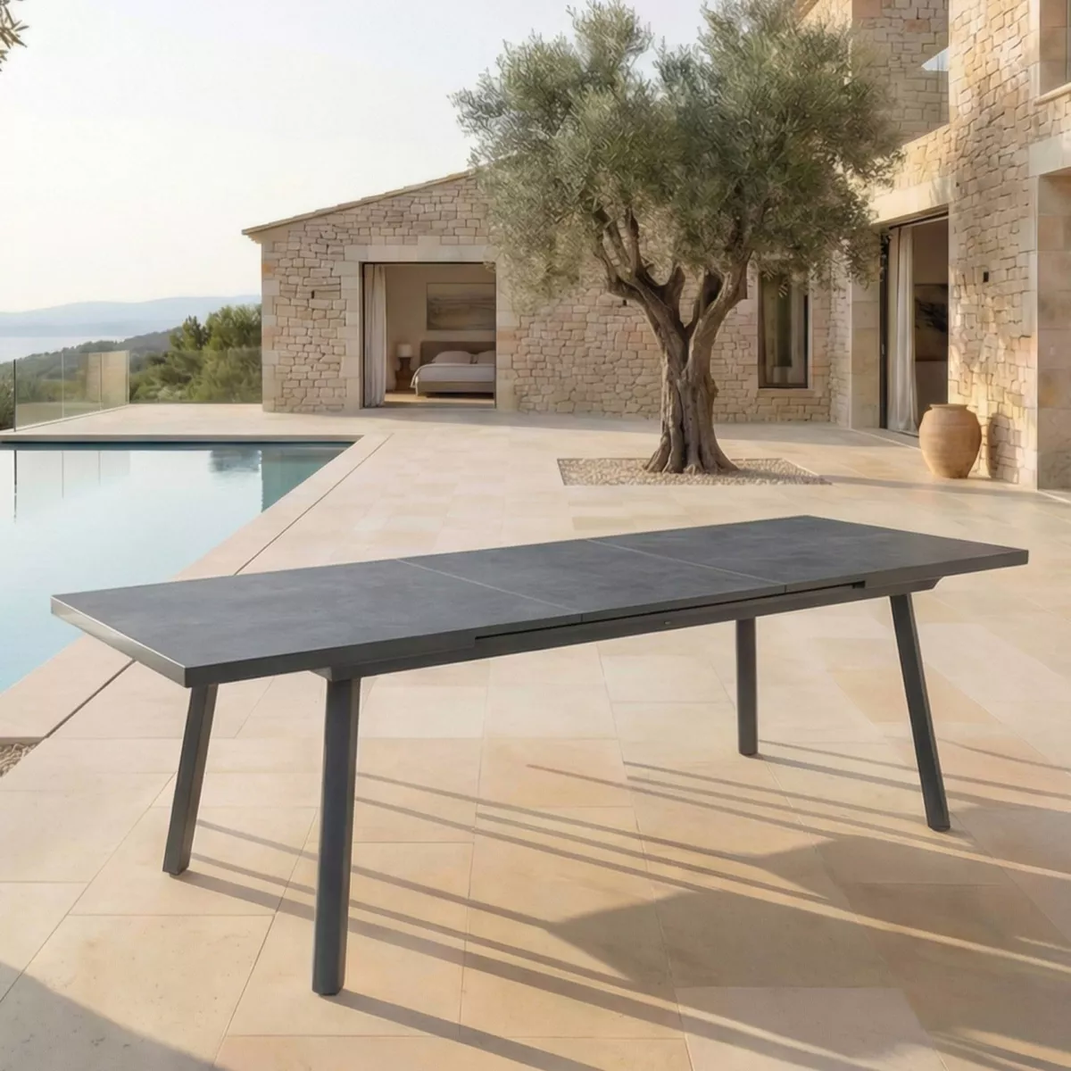Table de jardin extensible en aluminium 10 places (200/260 x 96 cm) Amalfi Gris anthracite