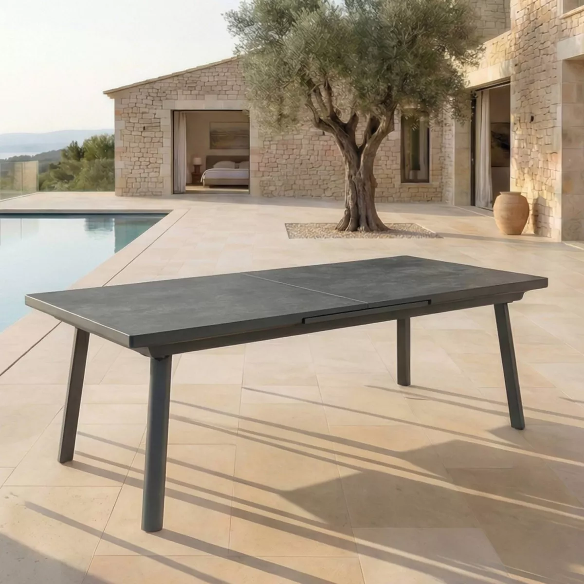Table de jardin extensible en aluminium 10 places (200/260 x 96 cm) Amalfi Gris anthracite