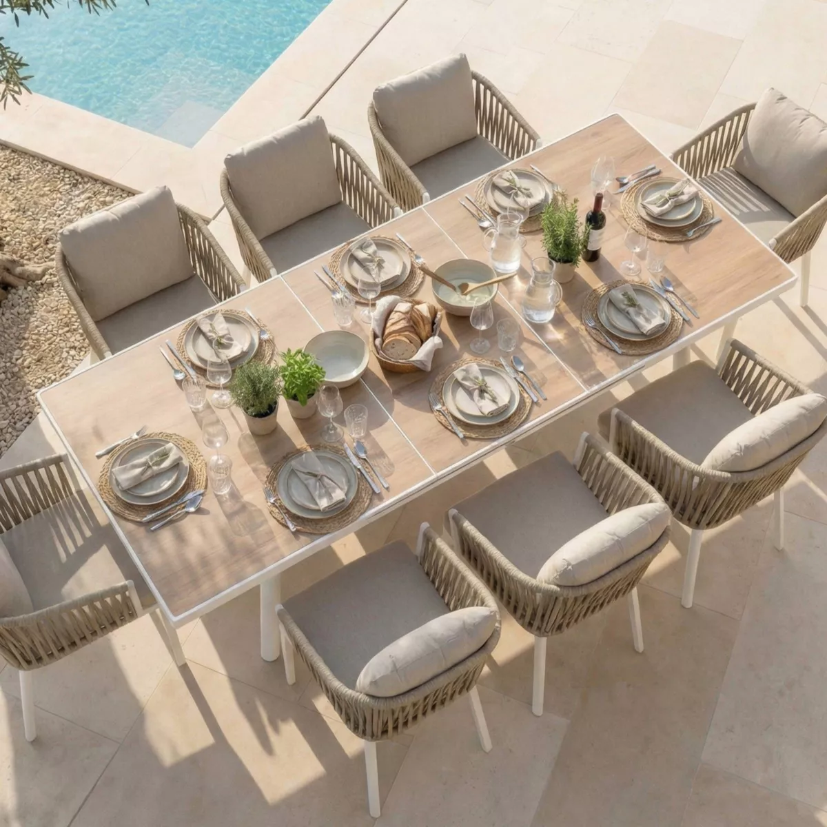 Table de jardin extensible en aluminium 12 places (240/300 x 96 cm) Amalfi Blanc et bois