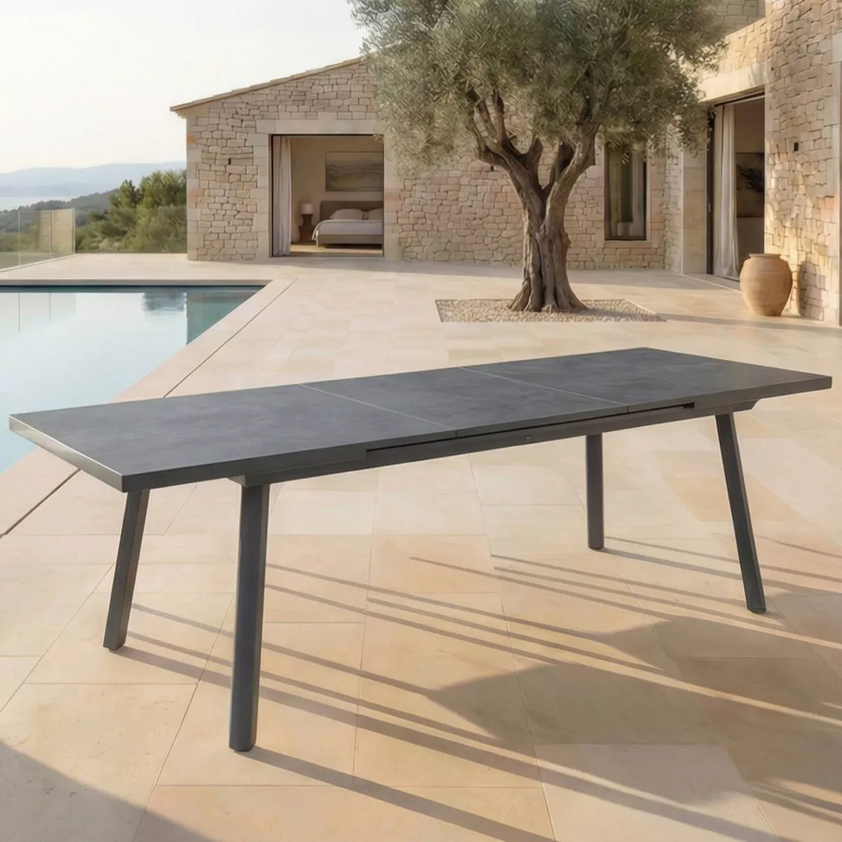Tavolo da giardino estensibile in alluminio 12 posti (240/300 x 96 cm) Amalfi Grigio antracite