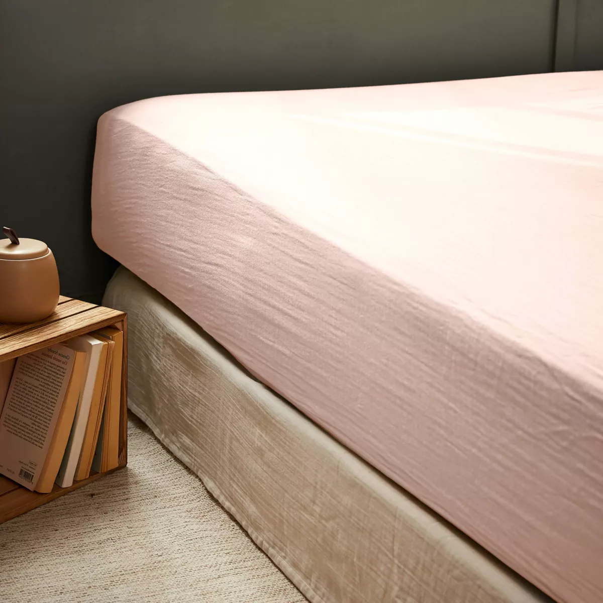 Drap housse gaze de coton (140 x 200 cm) Gaïa Rose poudré