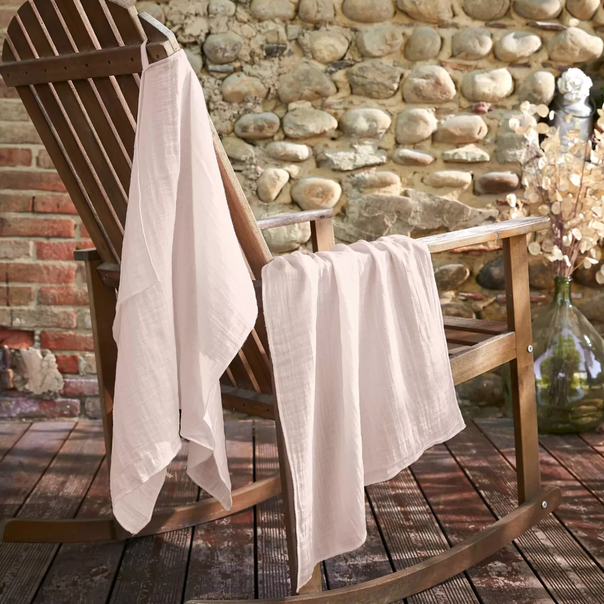Lot de 2 essuie-mains gaze de coton (70 cm) Gaïa Rose poudré
