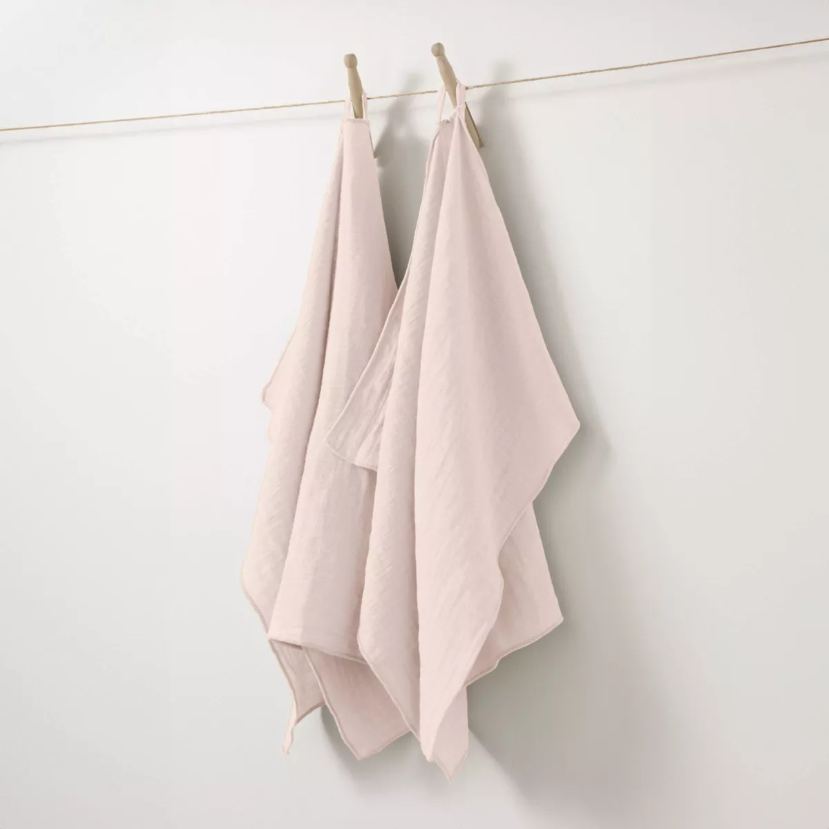 Lot de 2 essuie-mains gaze de coton (70 cm) Gaïa Rose poudré