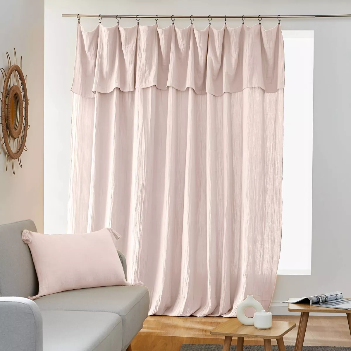 Overgordijn verstelbaar Katoengaas (280 x max 300 cm) Gaïa Poedderroze