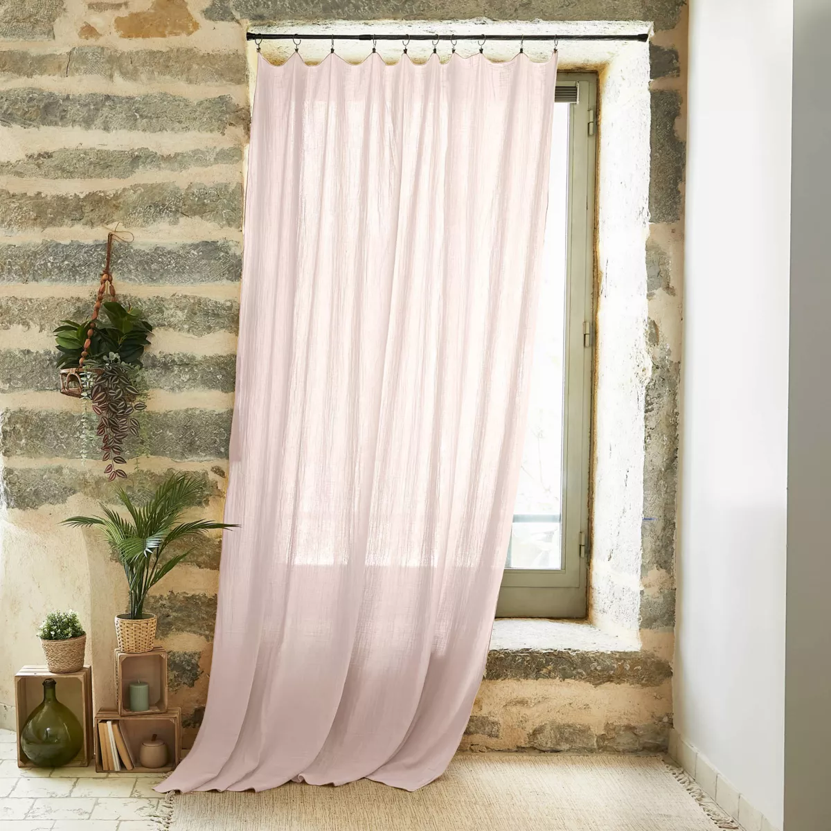 Justerbart bomuldsgardin (140 x max 300 cm) Gaïa Støvet Rosa