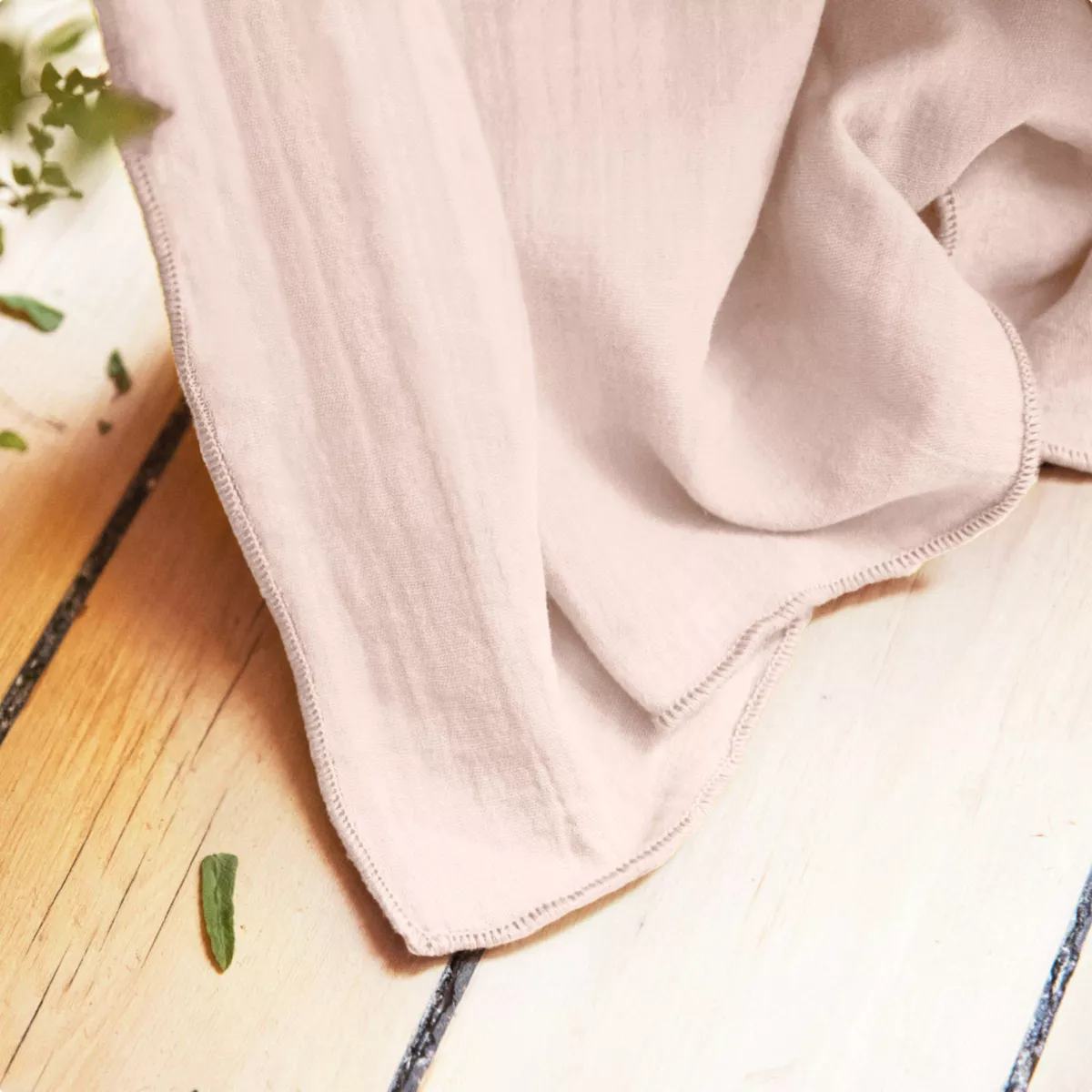 Rideau gaze de coton ajustable (140 x max 300 cm) Gaïa Rose poudré