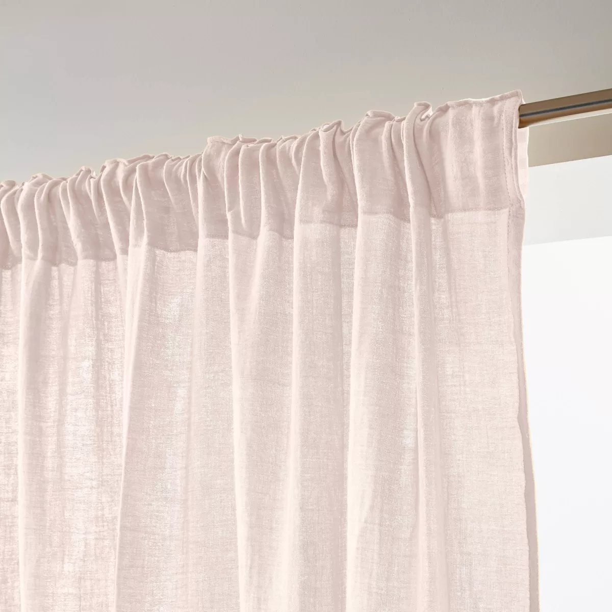 Rideau gaze de coton galon fronceur (180 x 240 cm) Gaïa Rose poudré