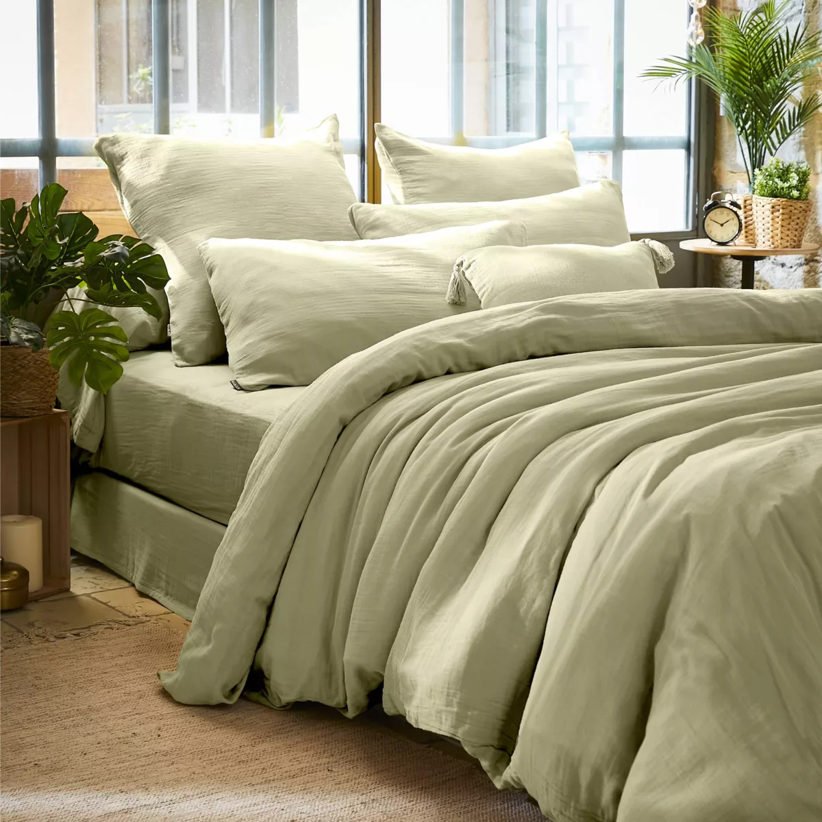 Funda Nórdica en gasa de algodón (280 cm) Gaïa Verde tilo 1