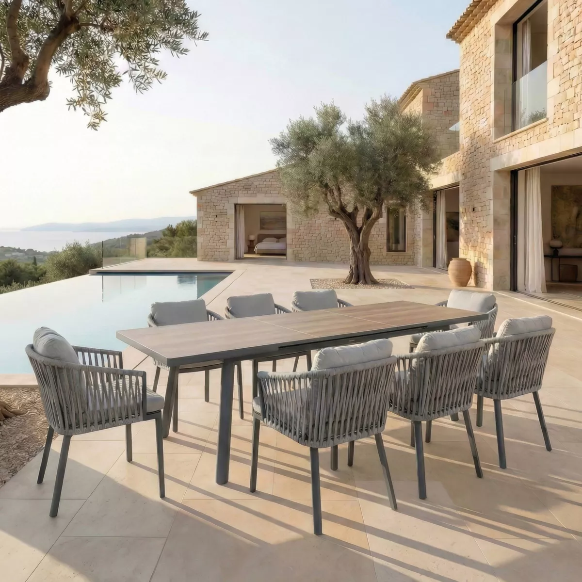 Tavolo da giardino estensibile in alluminio 12 posti (240/300 x 96 cm) Amalfi Grigio antracite e legno
