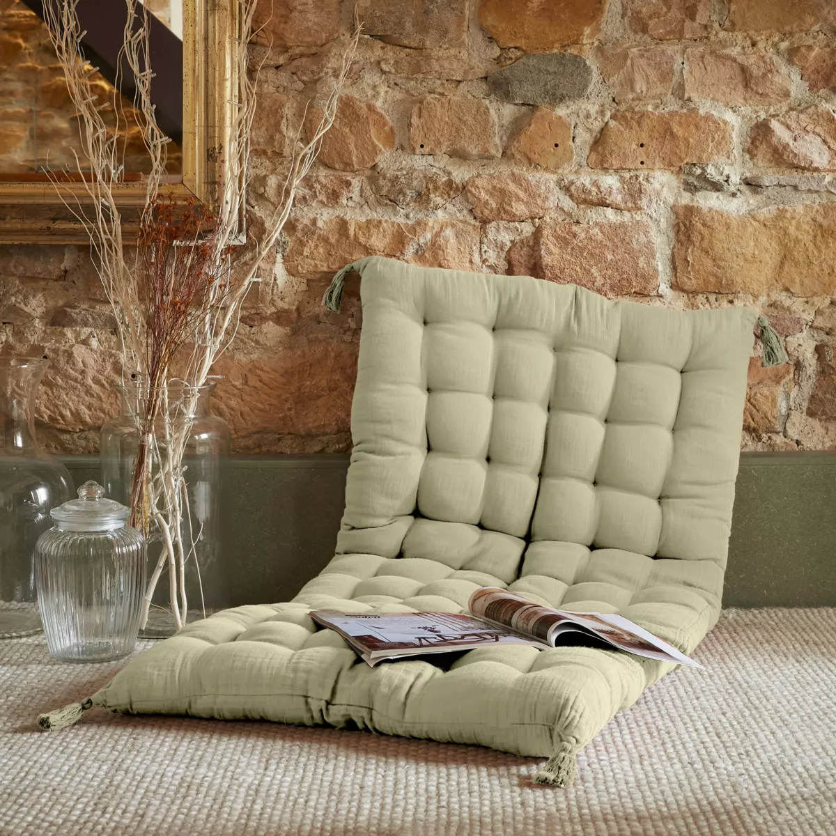 Materassino da pavimento in garza di cotone (60 x 120 cm) Gaia Verde lime