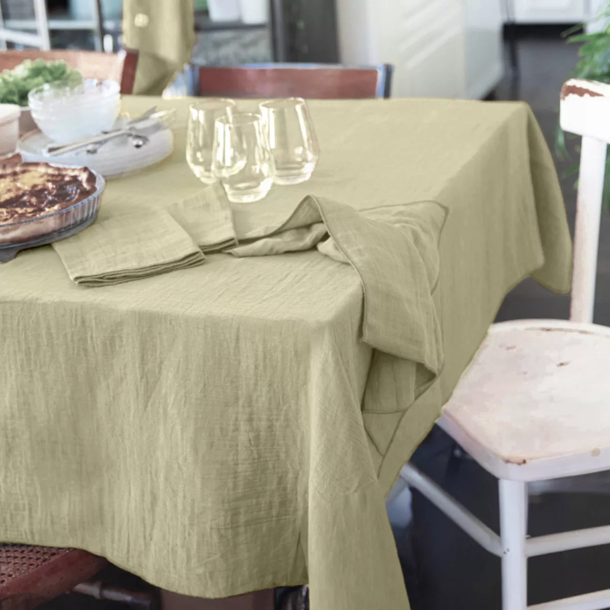 Rechteckige Tischdecke aus Baumwoll-Gaze (L350 cm) Gaïa Lindengrün