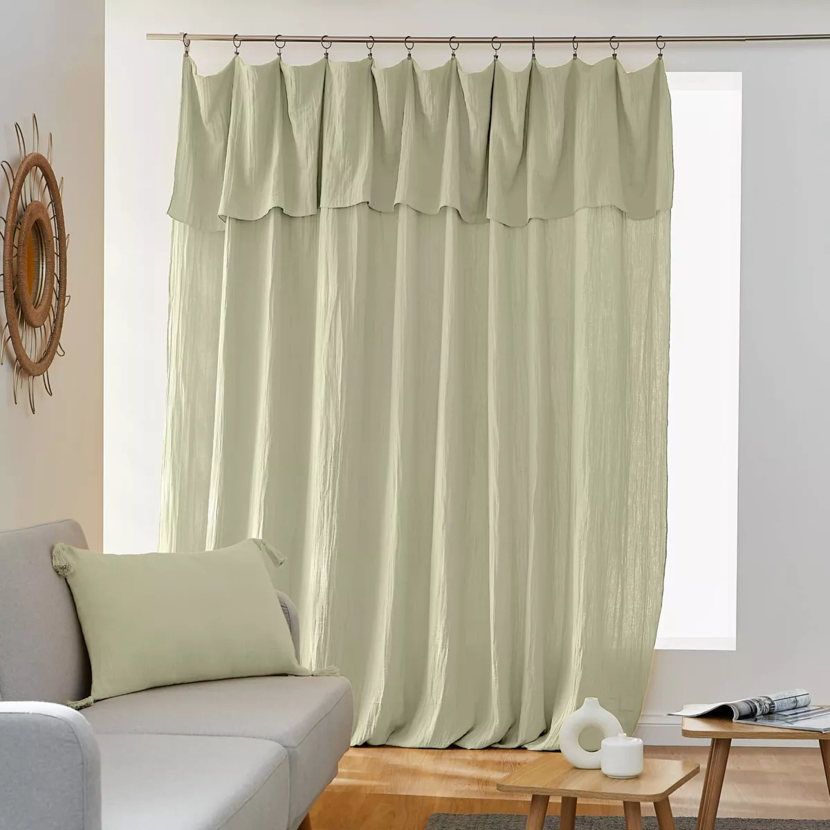 Cortina de gasa de algodón ajustable (280 x max 300 cm) Gaïa Verde tilo