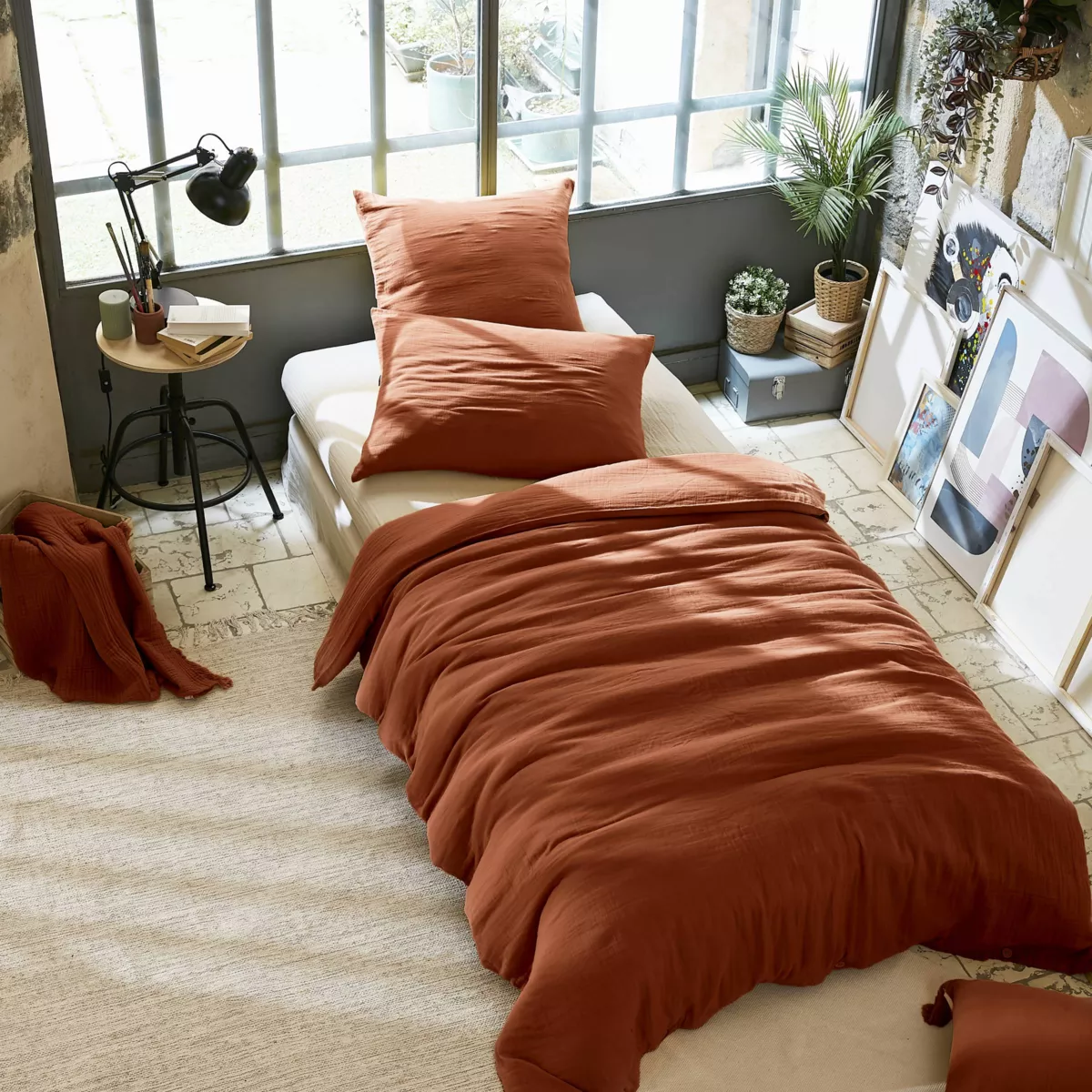 Housse de couette gaze de coton (140 cm) Gaïa Terracotta 1