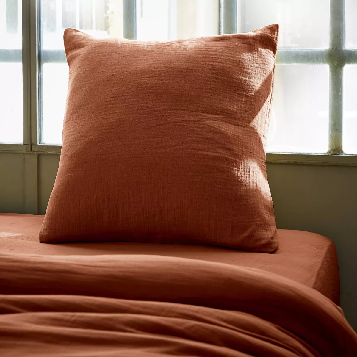 Kussensloop vierkant katoengaas (60 cm) Gaïa Terracotta 1