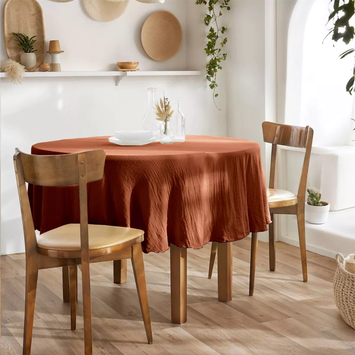 Nappe ronde (0) 180 cm Gaze de coton unie GAìA Terracotta
