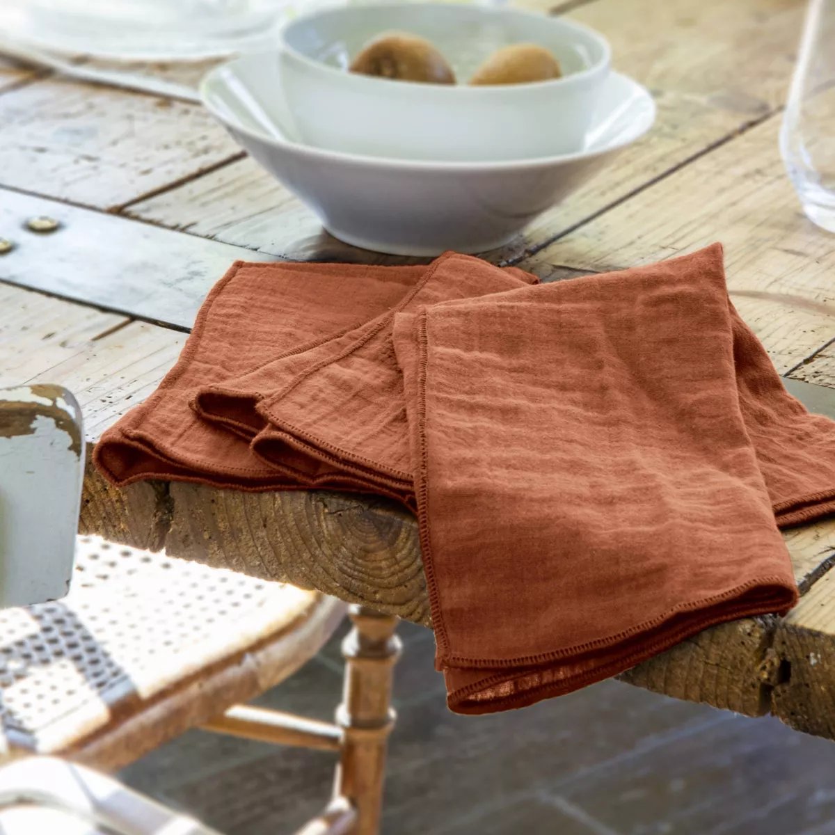 Set van 3 servetten katoengaas Gaïa Terracotta 1