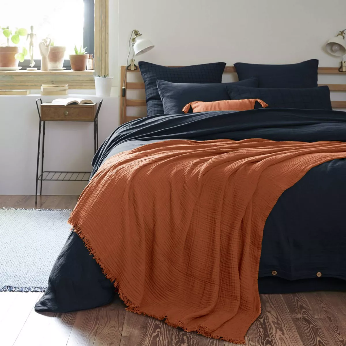 Plaid katoengaas (220 cm) Gaïa Terracotta 1