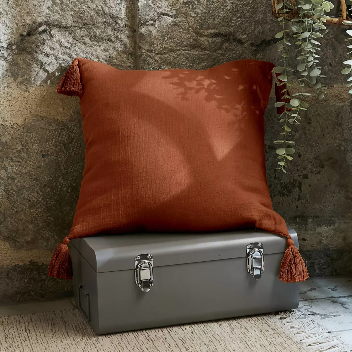 Coussin carré gaze de coton (40 cm) Gaïa Terracotta 1