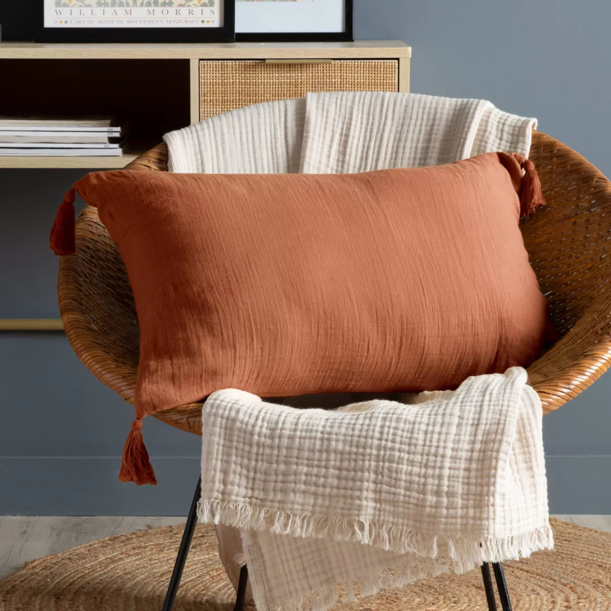 Coussin rectangulaire gaze de coton (40 x 60 cm) Gaïa Terracotta