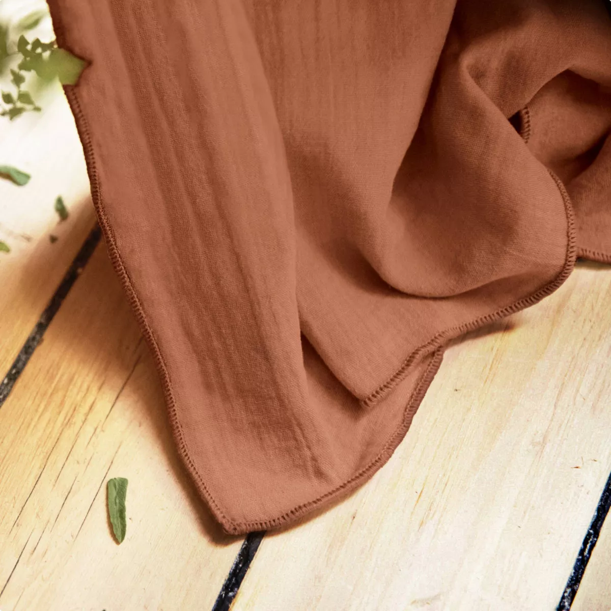 Rideau gaze de coton ajustable (280 x max 300 cm) Gaïa Terracotta