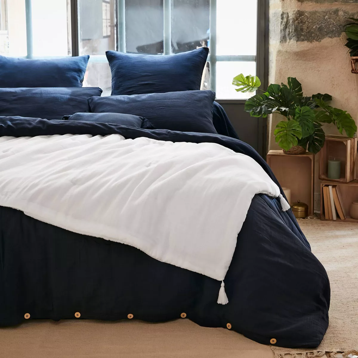 Runner letto garza di cotone (150 x 150 cm) Gaïa Bianco chantilly 1