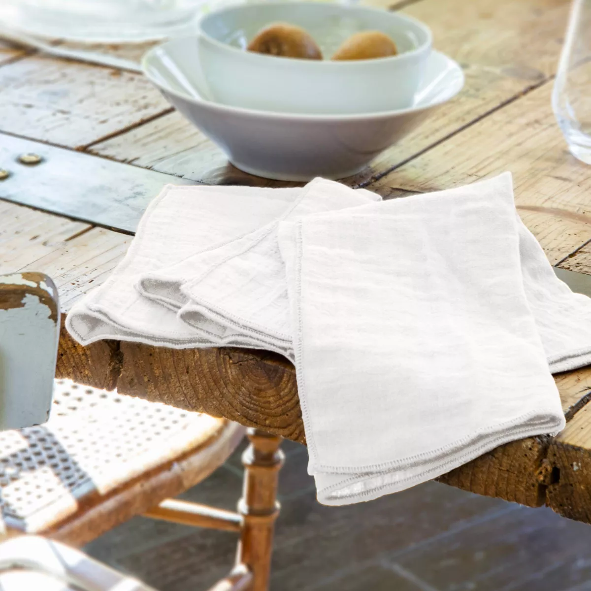 3er Set Servietten aus Baumwoll-Gaze Gaïa Weiß 1