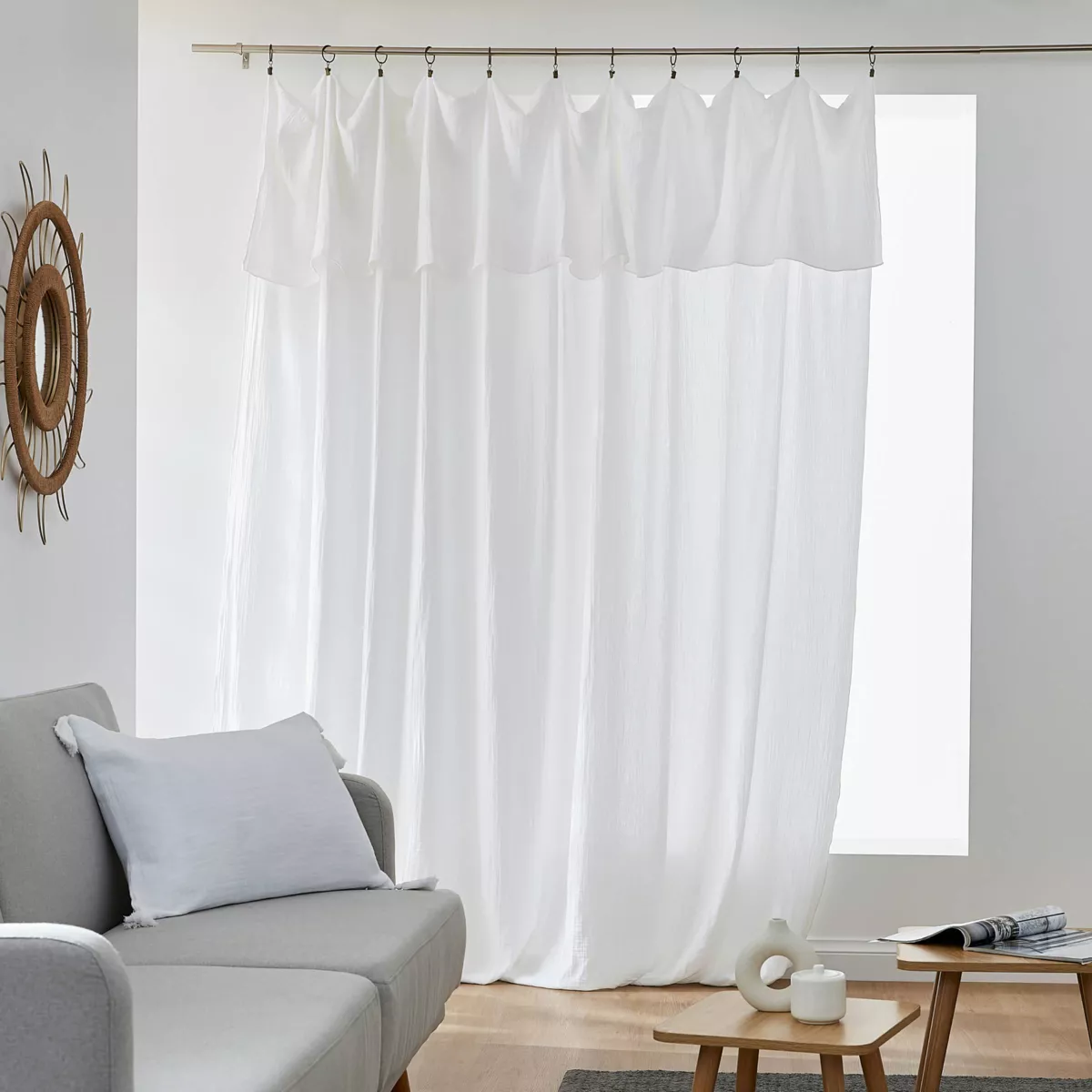 Höhenverstellbarer Vorhang Baumwoll-Gaze (280 x max 300 cm) Gaïa Weiß