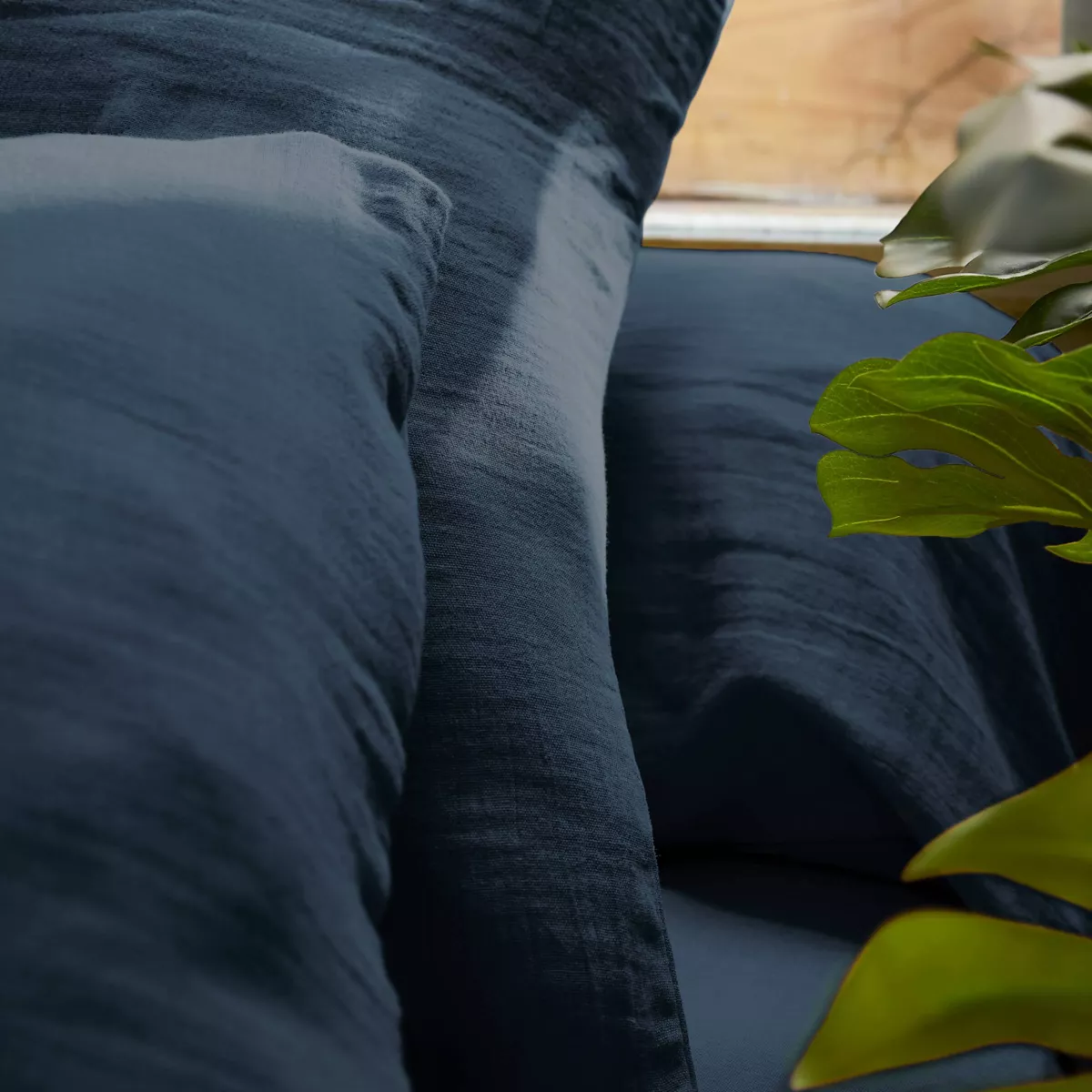 Drap housse gaze de coton (140 x 200 cm) Gaïa Bleu nuit