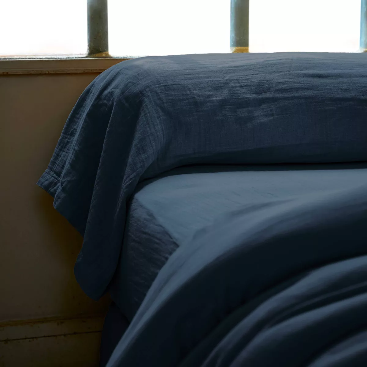 Taie de traversin gaze de coton (L185 cm) Gaïa Bleu nuit 1