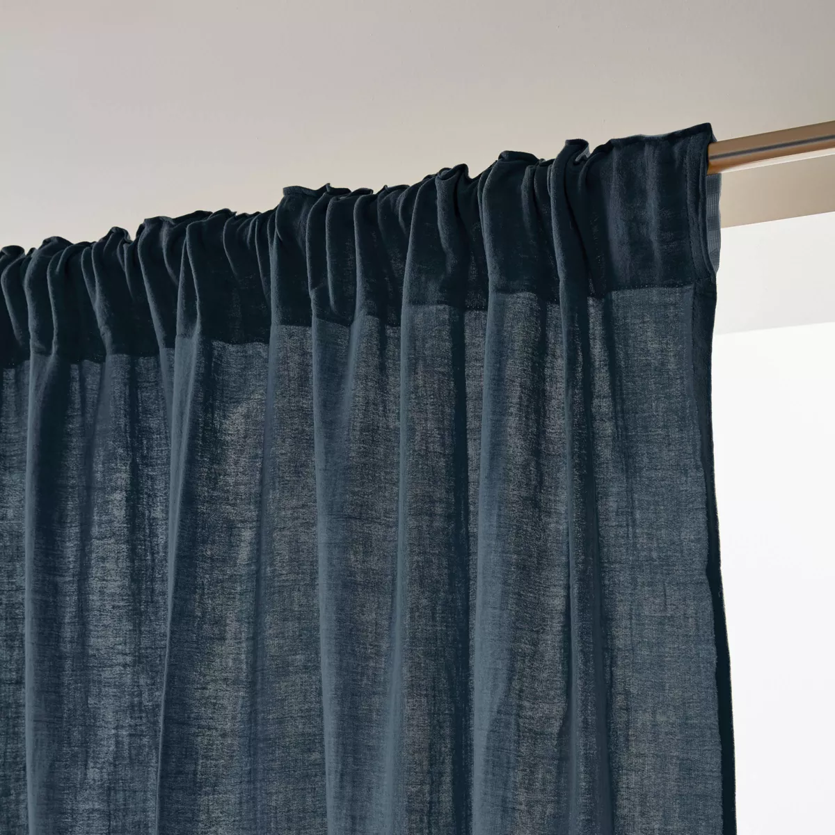 Tenda in  garza di cotone a passanti nascosti (140 x 240 cm) Gaïa Blu notte