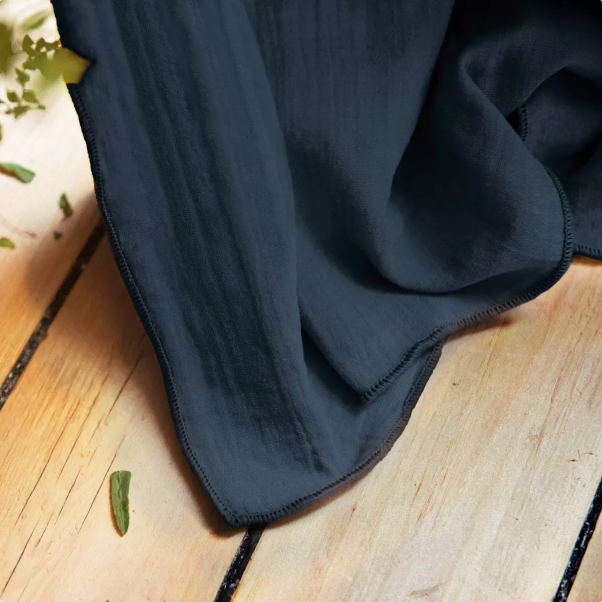 Tenda in  garza di cotone a passanti nascosti (140 x 240 cm) Gaïa Blu notte