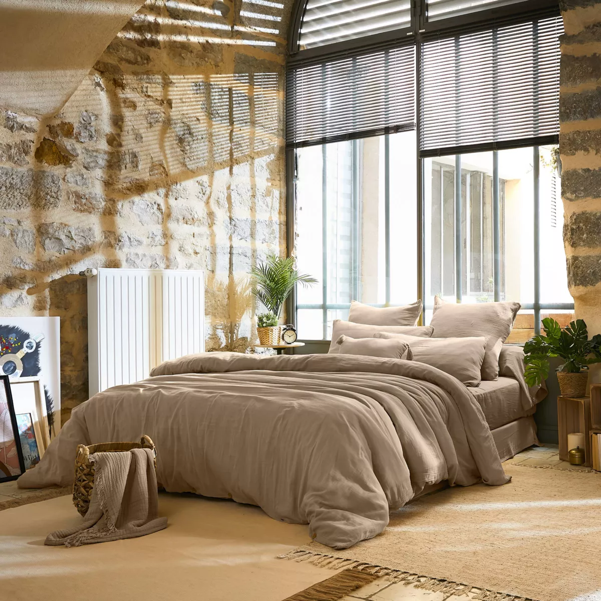 Funda nórdica de gasa de algodón (200 x 200 cm) Gaïa Marrón cuerda