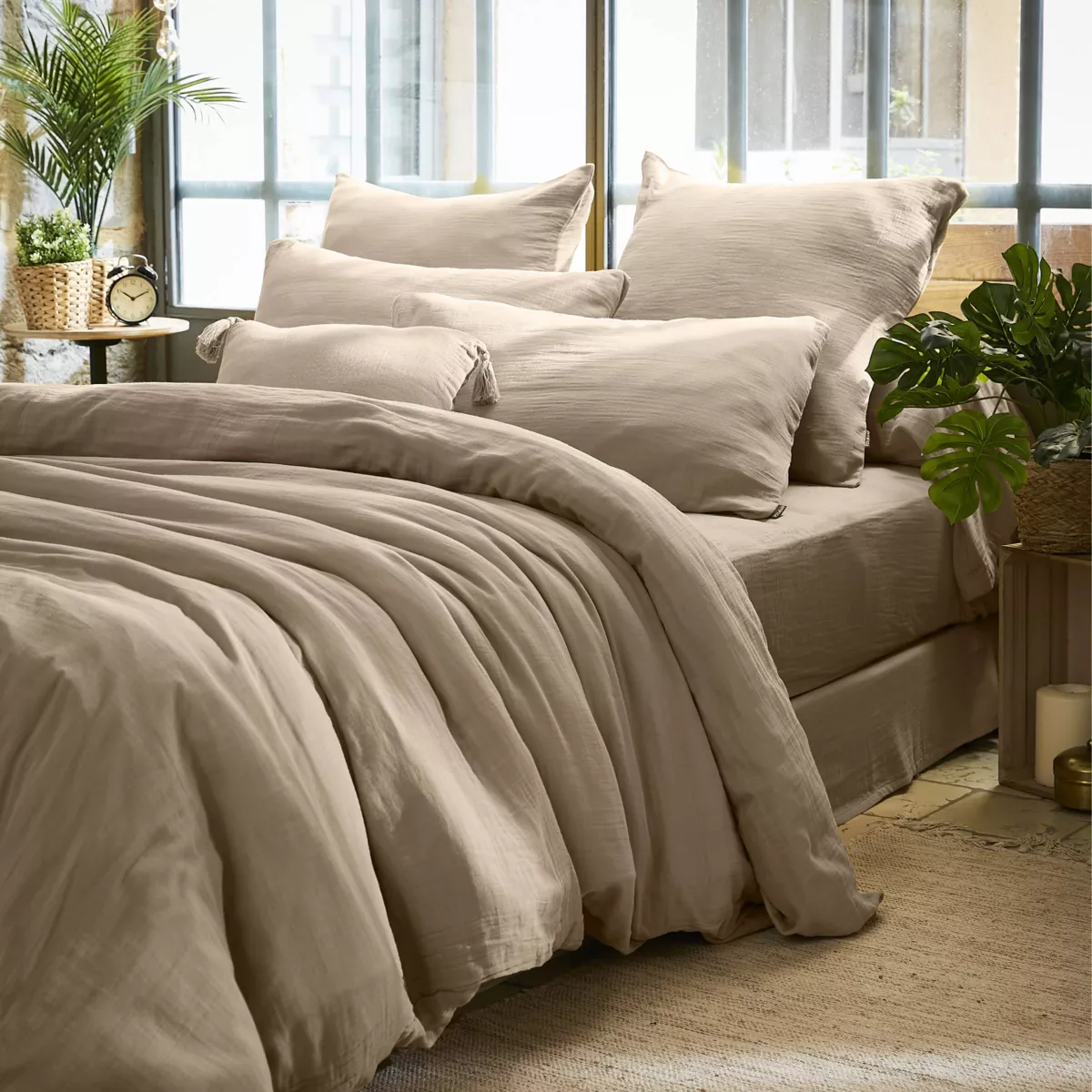 Rechteckiger Musselin-Kopfkissenbezug (50 x 70 cm) Gaïa Hellbraun