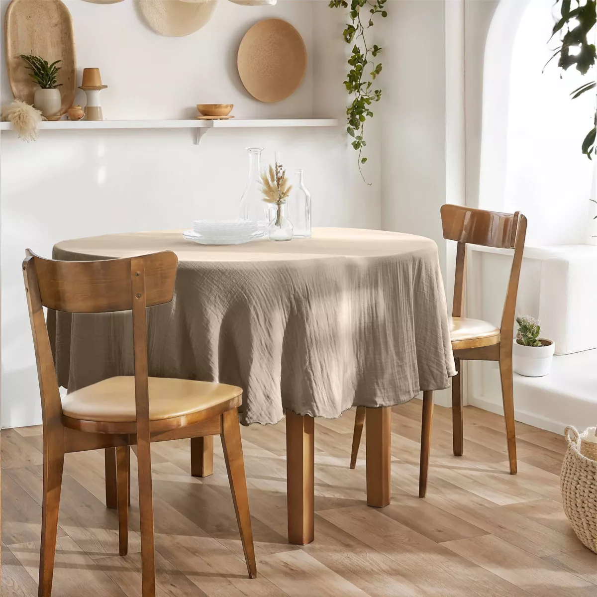 Ronde katoenen gaas tafelkleed (180 cm) Gaïa Bruin touw