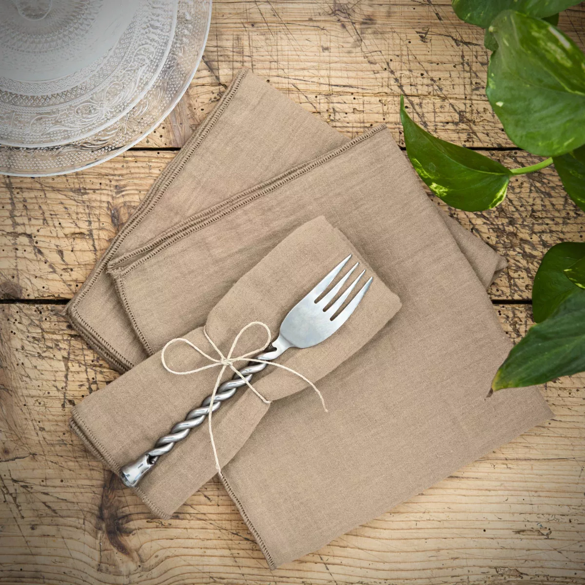 Set van 3 katoenen gaasdoeken (40 x 40 cm) Gaïa Bruin touw