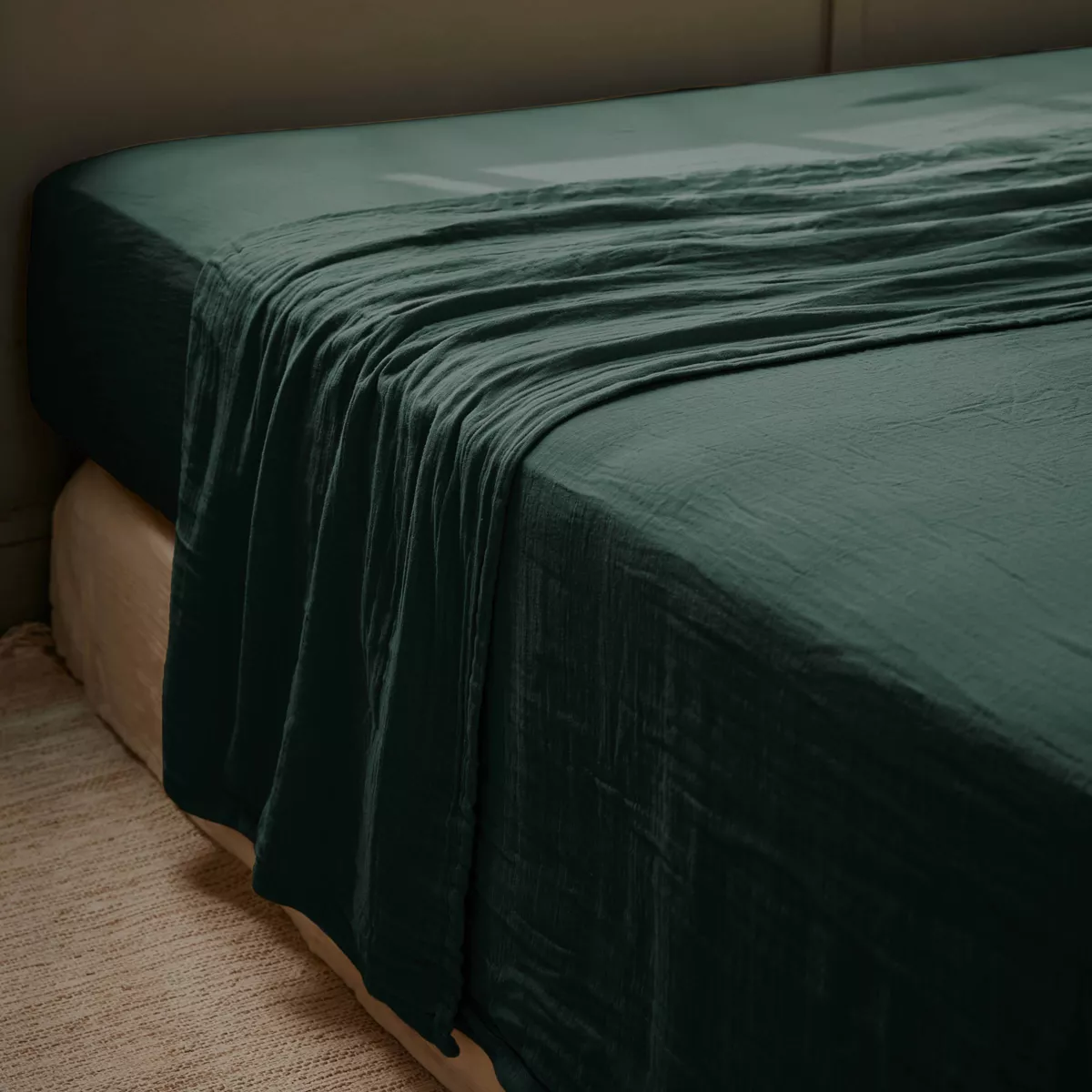 Drap plat gaze de coton (270 x 300 cm) Gaïa Vert sapin