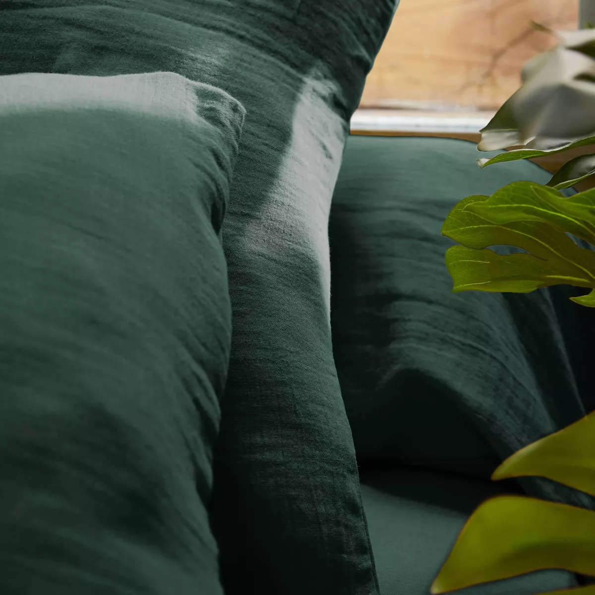 Drap plat gaze de coton (270 x 300 cm) Gaïa Vert sapin