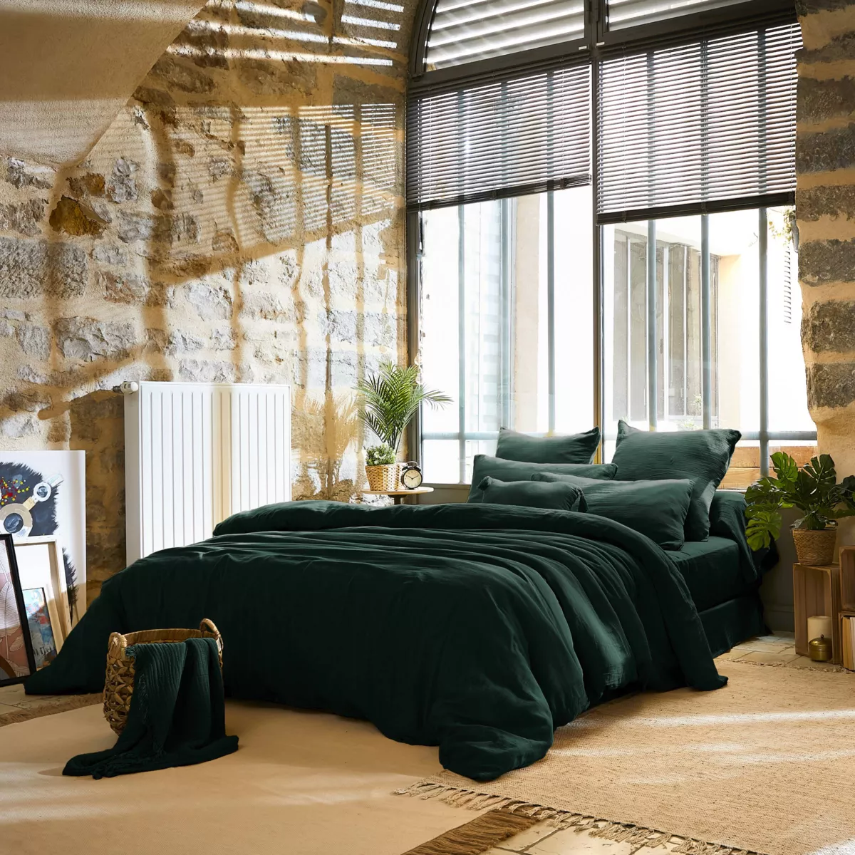 Lenzuolo piatto in cotone gauze (270 x 300 cm) Gaïa Verde abete