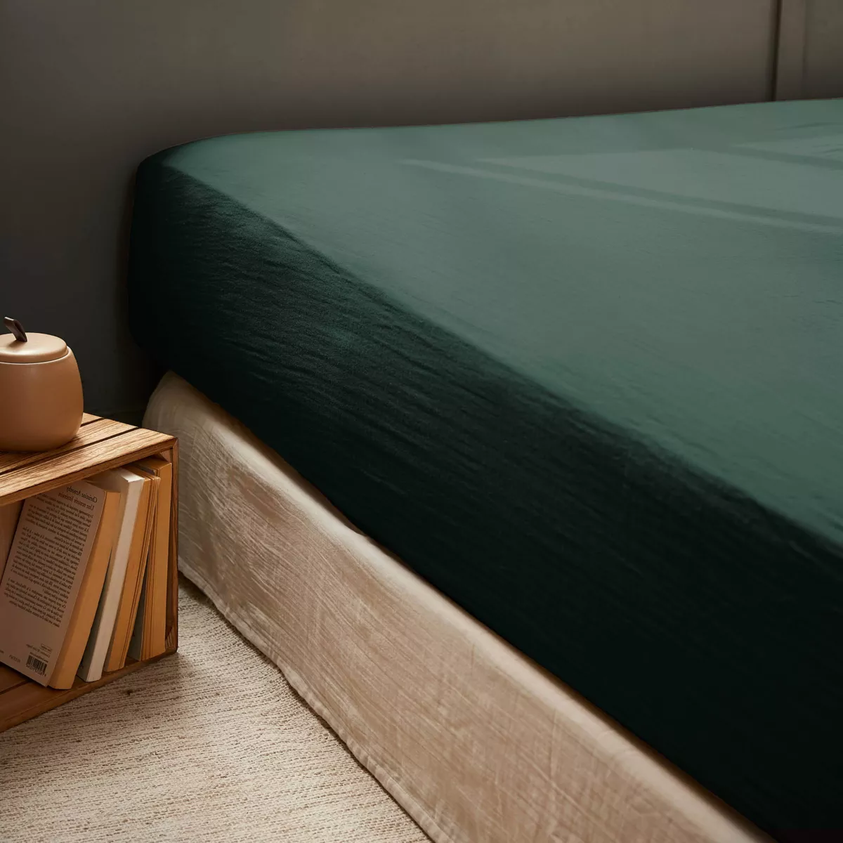 Drap housse gaze de coton (200 x 200 cm) Gaïa Vert sapin