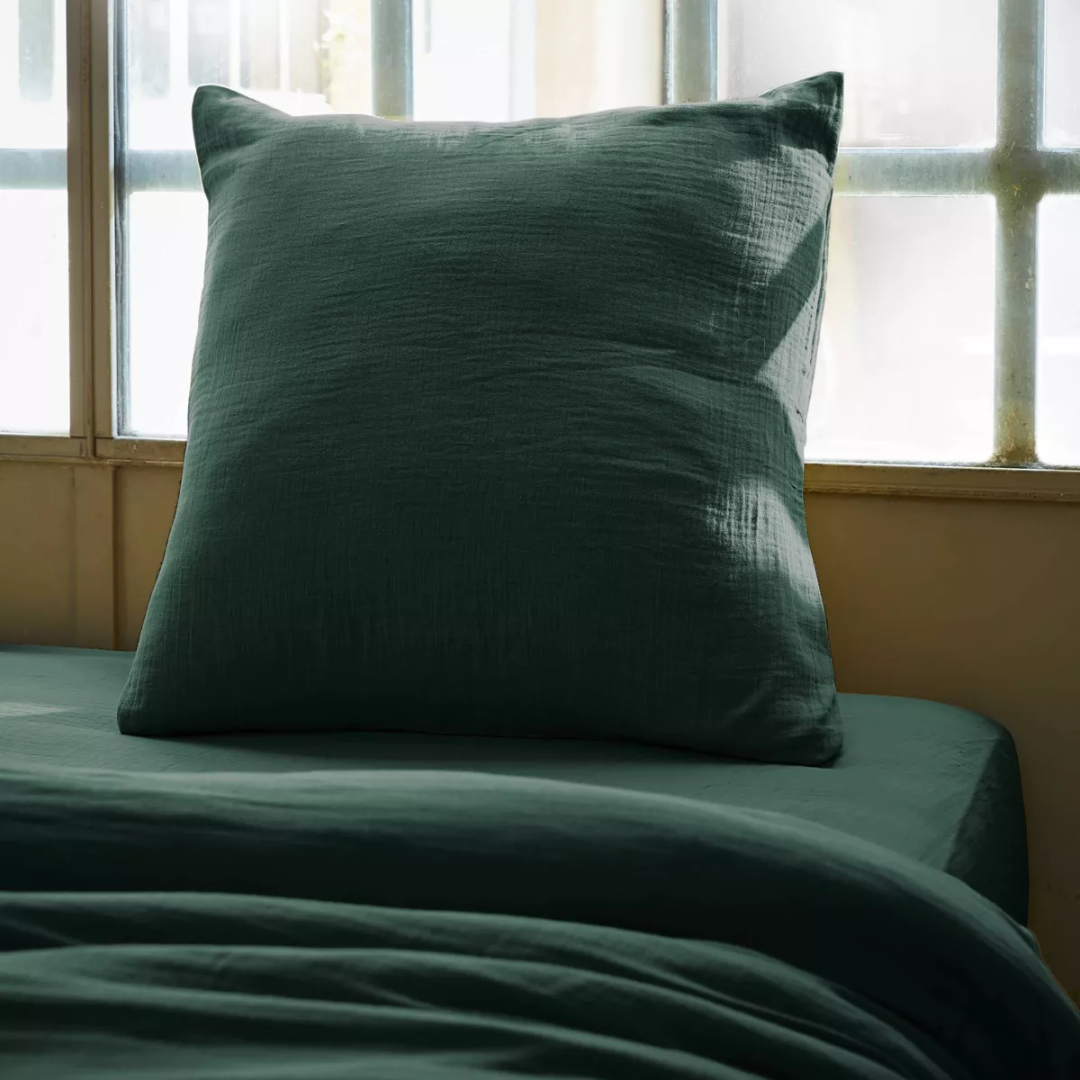 Taie d'oreiller carrée gaze de coton (80 x 80 cm) Gaïa Vert sapin